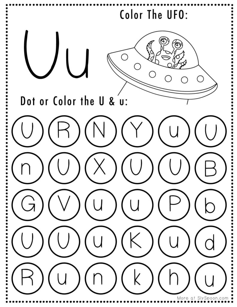 Free Halloween Themed Letter Dotting Worksheets For Letter U - U is for UFO