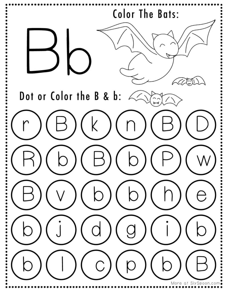 Free Halloween Themed Letter Dotting Worksheets For Letter B - B is for Bats