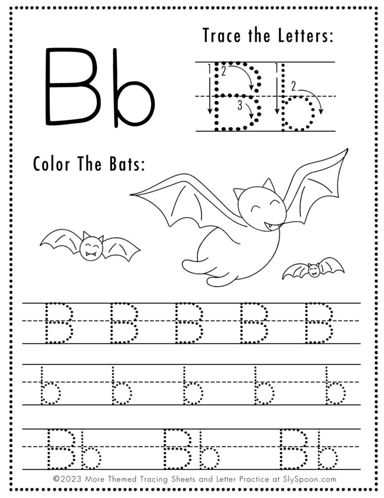 Free Halloween Themed Letter Tracing Worksheet Letter B is for Bats