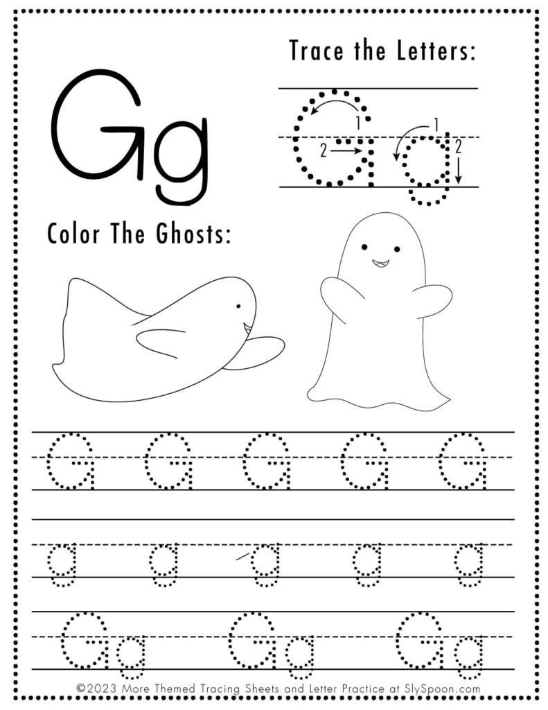 Free Halloween Themed Letter Tracing Worksheet Letter G is for Ghost