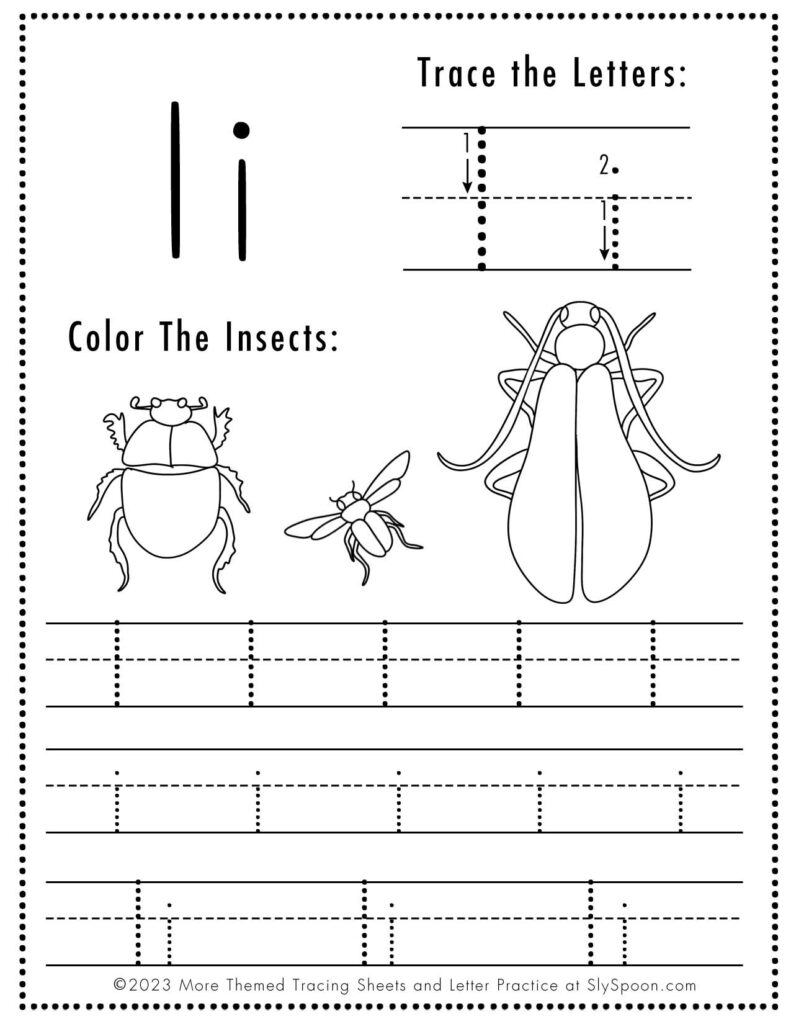 Free Halloween Themed Letter Tracing Worksheet Letter I is for Insects