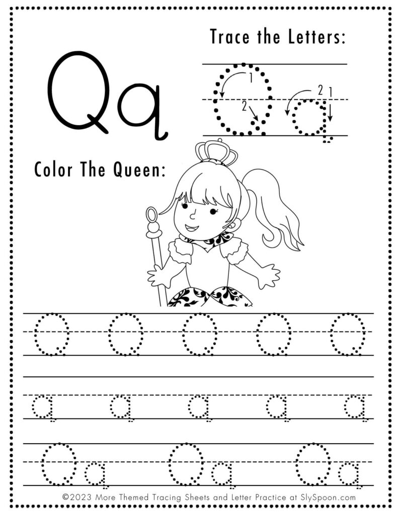 Free Halloween Themed Letter Tracing Worksheet Letter Q is for Queen