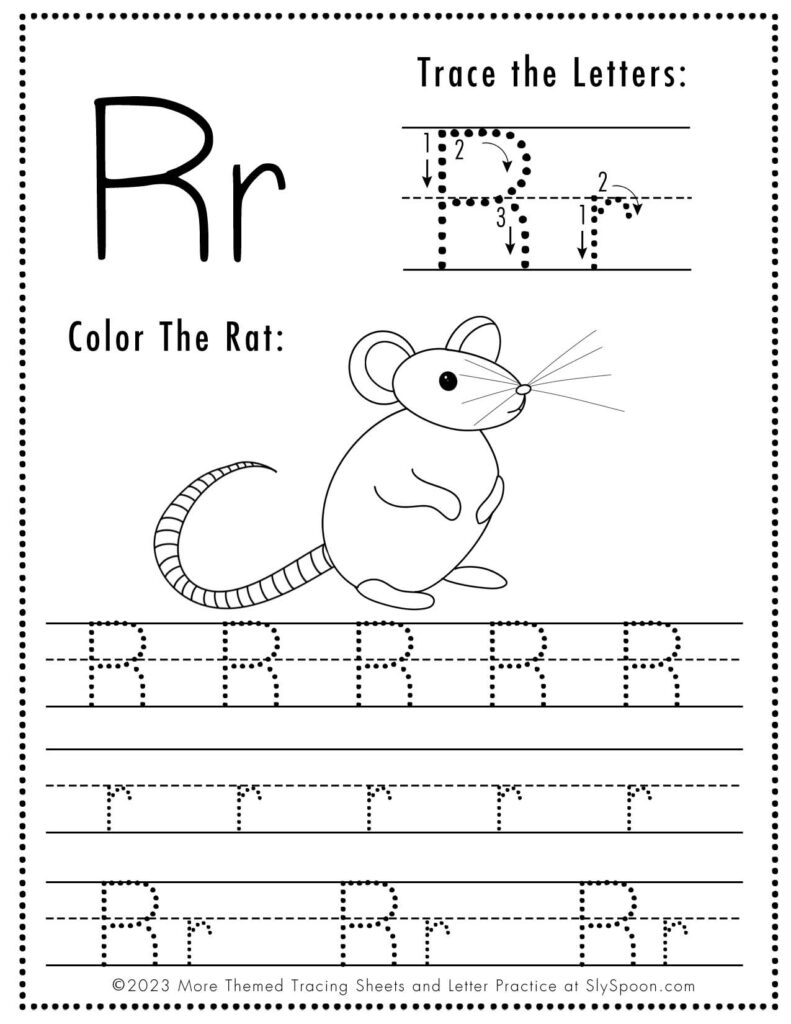Free Halloween Themed Letter Tracing Worksheet Letter R is for Rat
