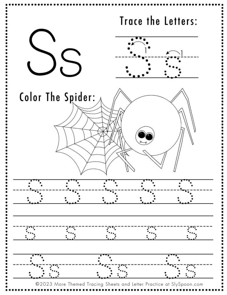 Free Halloween Themed Letter Tracing Worksheet Letter S is for Spider