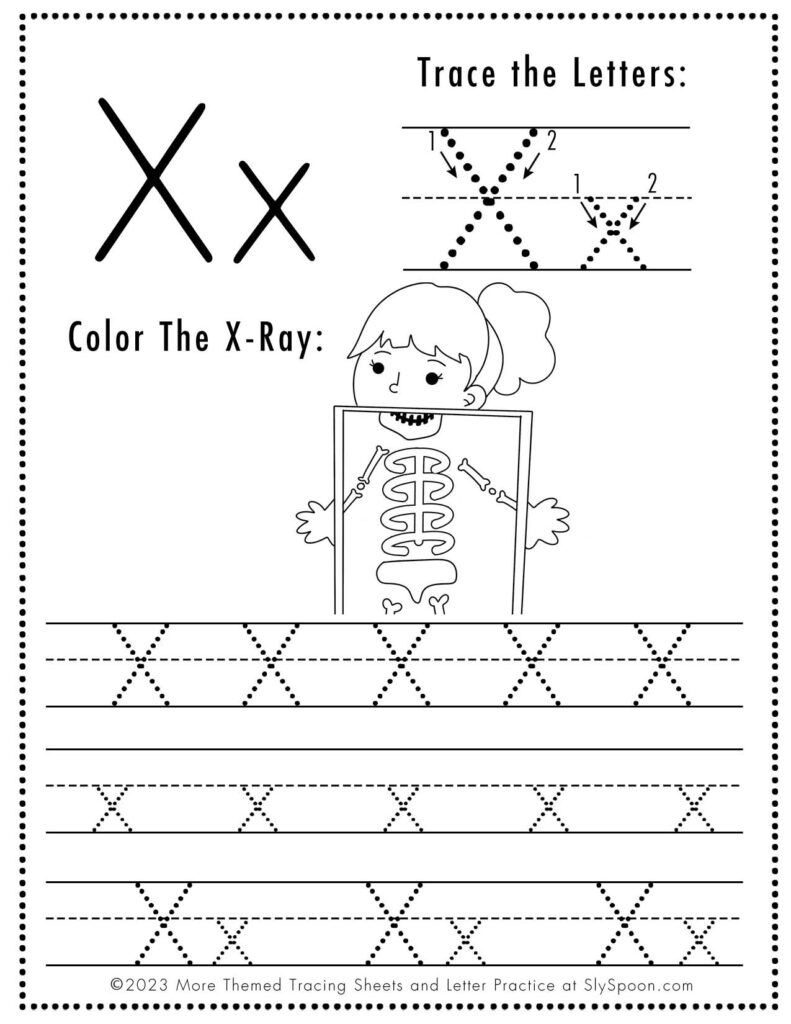 Free Halloween Themed Letter Tracing Worksheet Letter X is for Xray