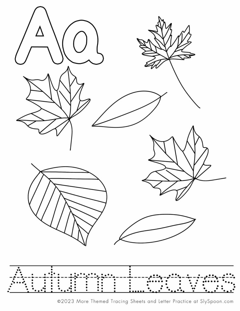 Free Printable Halloween Themed Letter A Coloring Worksheet - A is for Autumn Leaves