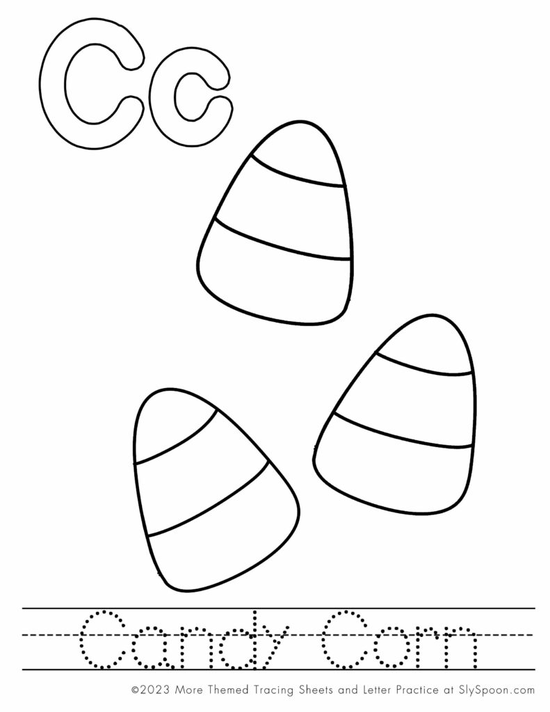Free Printable Halloween Themed Letter C Coloring Worksheet - A is for Candy Corn