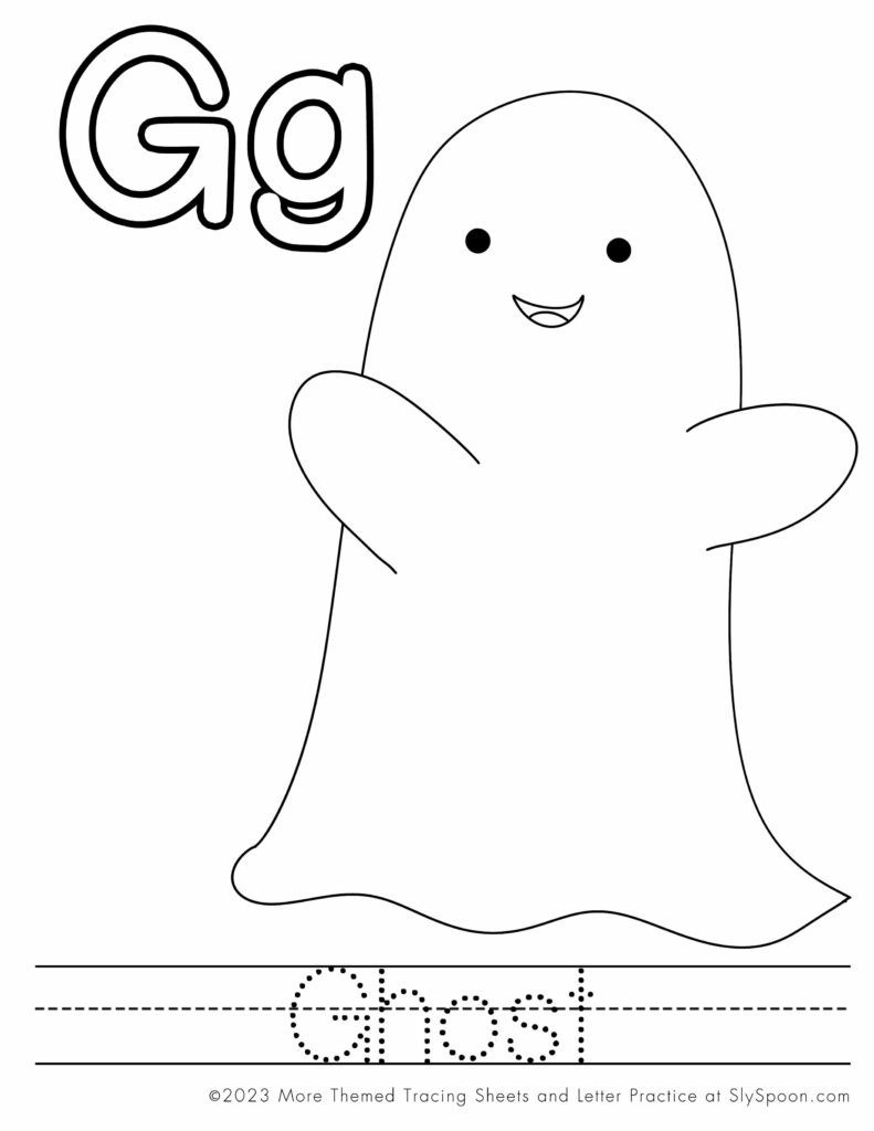 Free Halloween Themed Coloring Pages letter worksheet G is for Ghost