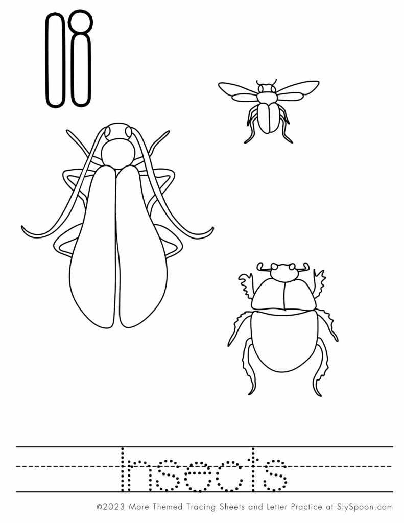 Free Printable Halloween Themed Letter I Coloring Worksheet - I is for Insects