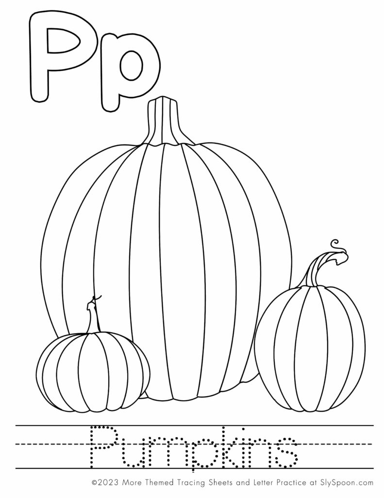 Free Printable Halloween Themed Letter P Coloring Worksheet - P is for Pumpkins