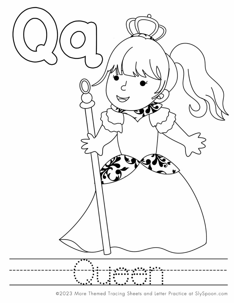Free Printable Halloween Themed Letter Q Coloring Worksheet - Q is for Queen