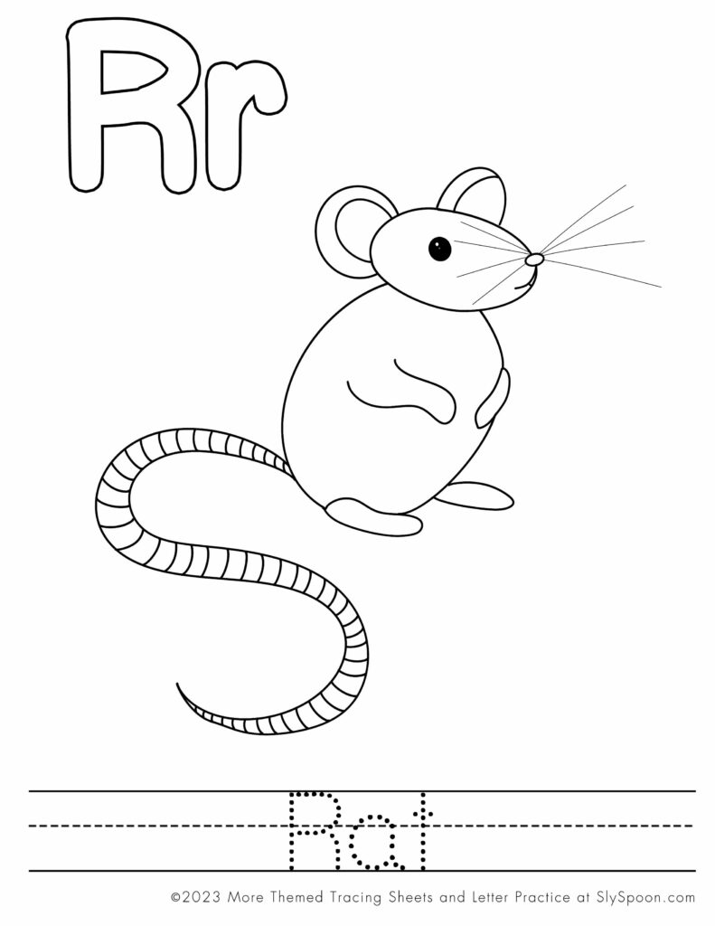 Free Printable Halloween Themed Letter R Coloring Worksheet - R is for Rat