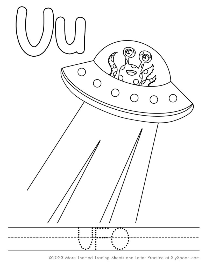 Free Halloween Themed Coloring Pages letter worksheet U is for UFO