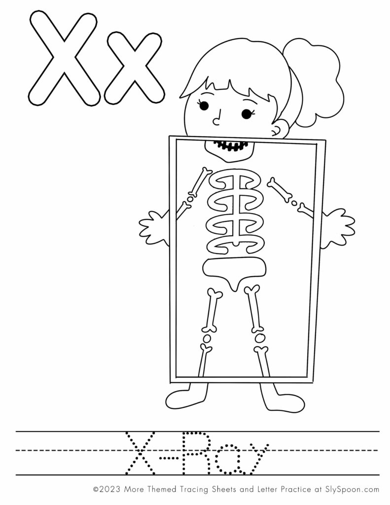 Free Printable Halloween Themed Letter X Coloring Worksheet - X is for Xray