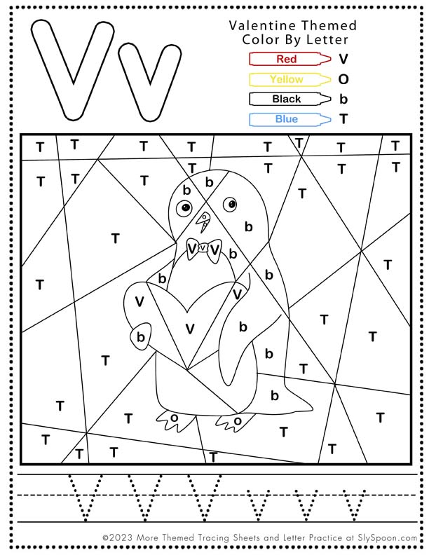 Free Valentine Printable Worksheets Letter V Tracing And Color By Letter Sly Spoon