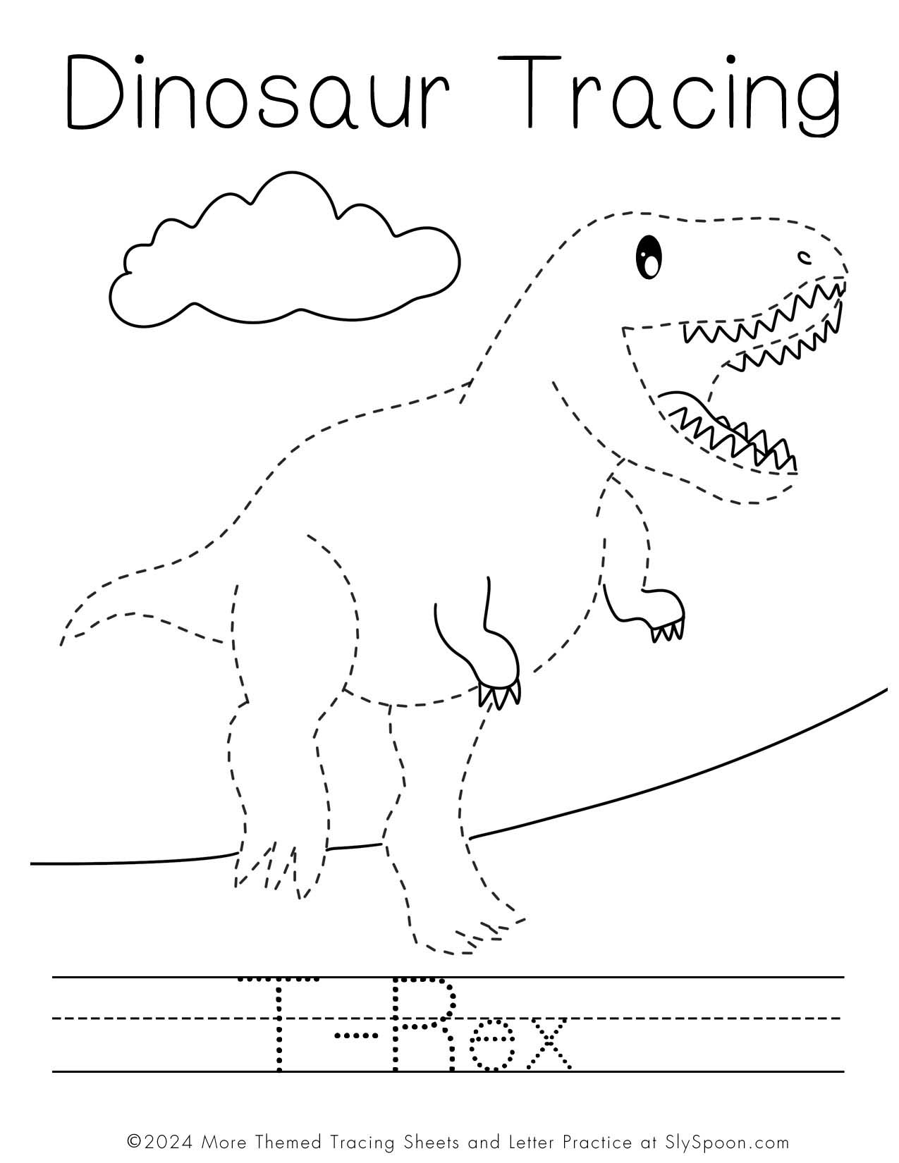 Free Dinosaur Letter Tracing pre-writing worksheets - T-rex