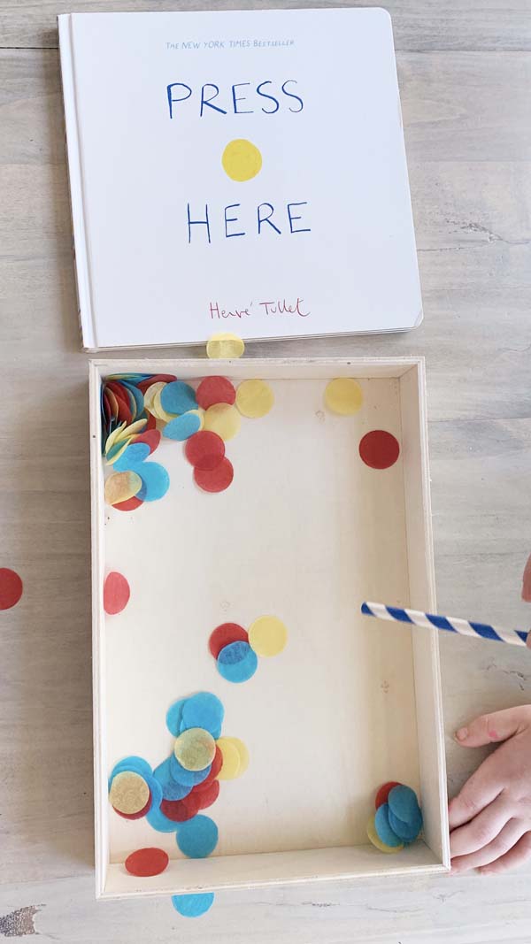 Press Here Book and Bin Easy Fun Activity Ideas - Blowing Tissue Paper