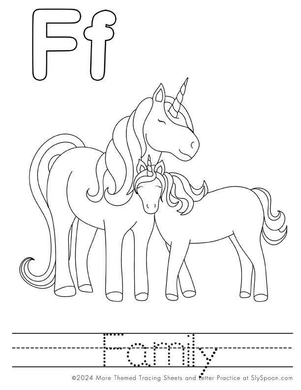 Free Printable Unicorn Themed Letter F Coloring Pages For Kids - Preschool Kindergarten