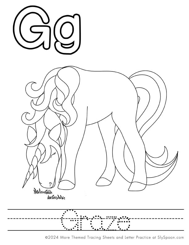 Free Printable Unicorn Themed Letter G Coloring Pages For Kids - Preschool Kindergarten