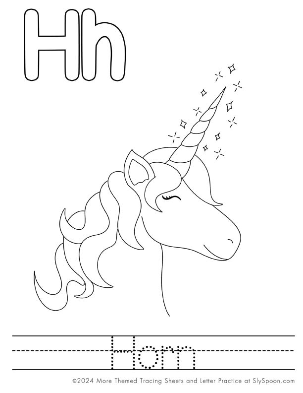 Free Printable Unicorn Themed Letter H Coloring Pages For Kids - Preschool Kindergarten