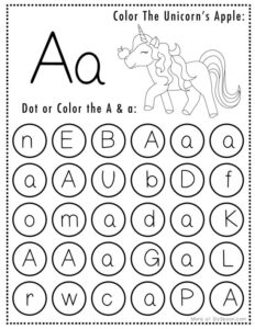 Free Printable Unicorn Themed Letter A Tracing Worksheets For Kids 