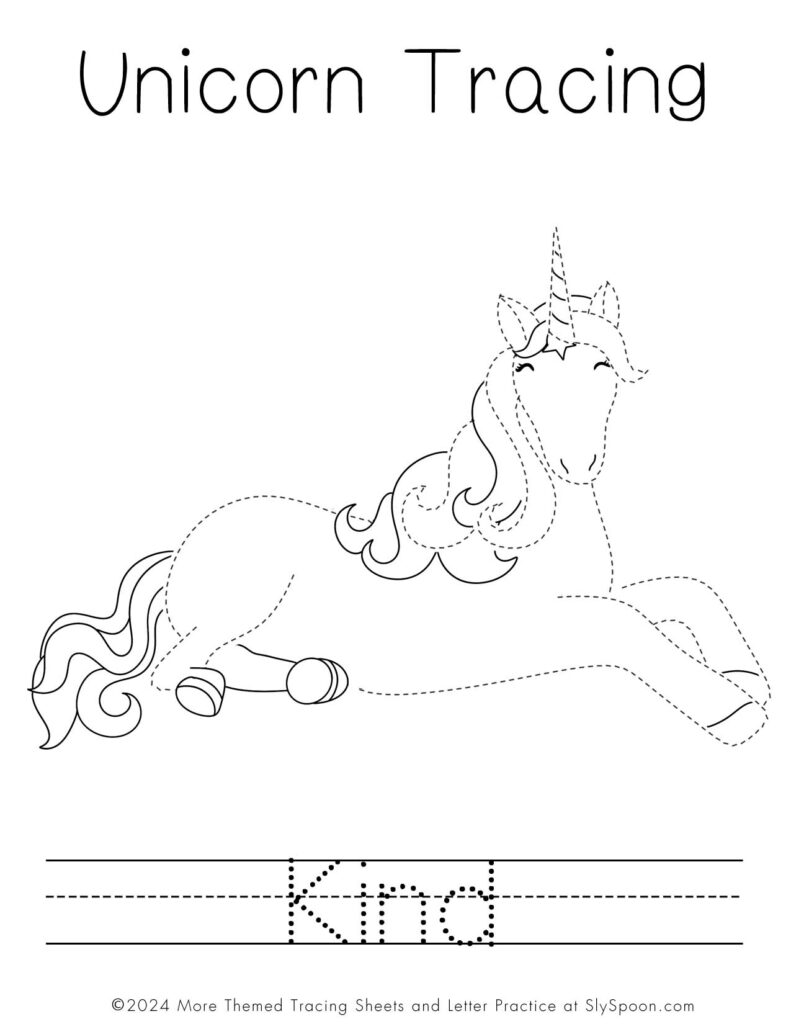 Free Printable Unicorn Tracing Worksheets to help with pencil control for preschoolers and kindergarteners