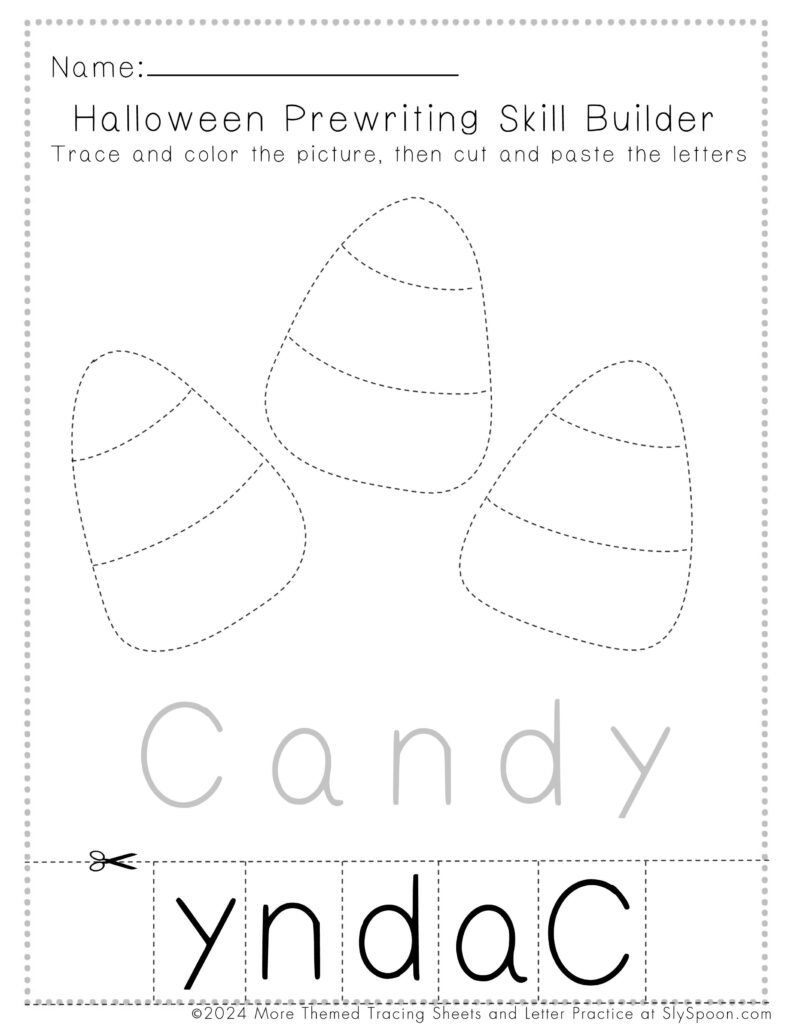 Free Printable Halloween Worksheets for Preschoolers - Prewriting Cut and Paste Candy Corn