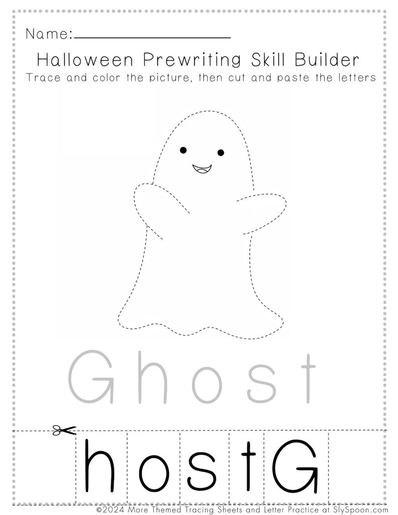 Free Printable Halloween Worksheets for Preschoolers - Prewriting Cut and Paste Ghost