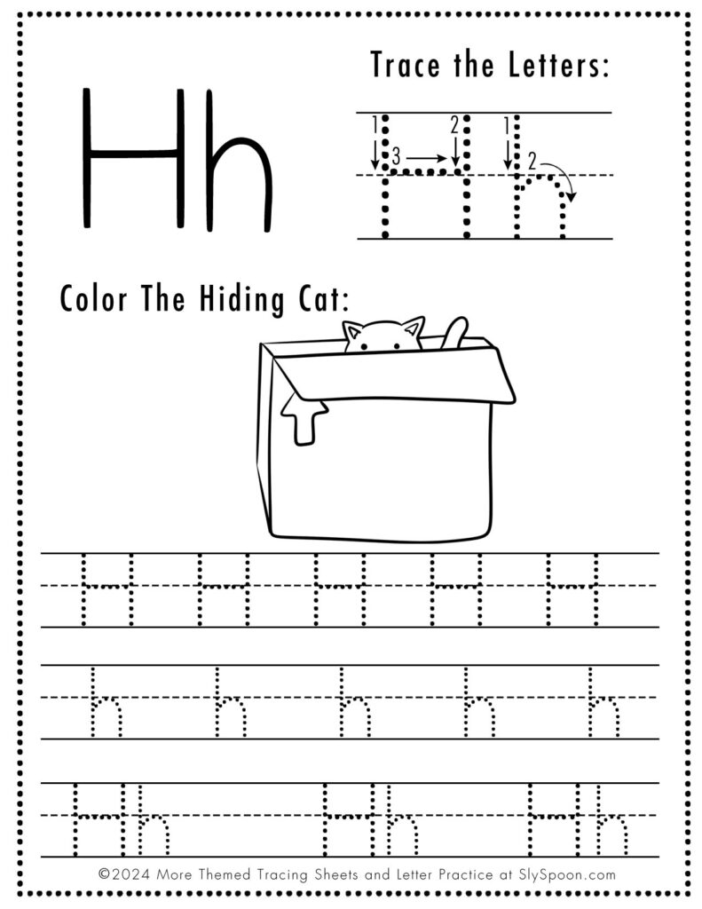 Free Printable Cat Kitty Kitten Themed Letter H Tracing Worksheets For Kids - Capital and Lowercase Letter H Tracing Pages Worksheets