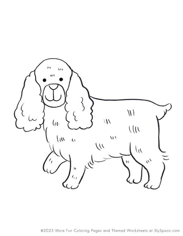 Free Printable Dog Puppy Doggie Themed Coloring Page Cocker Spaniel Dog, Free Printable Worksheets