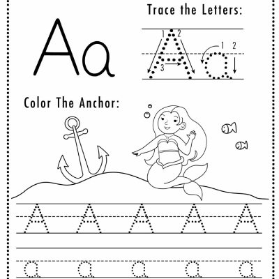 Letter A Mermaid Themed Worksheets