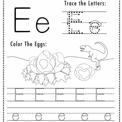 Dino Themed Letter E Worksheets