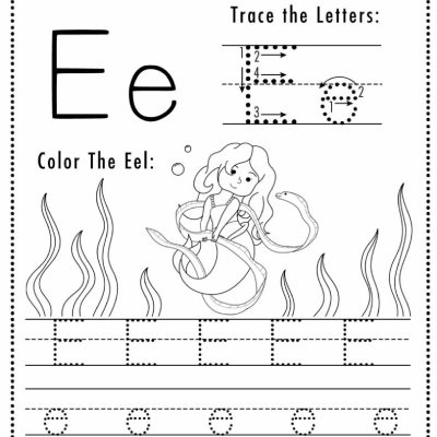 Mermaid Letter E Worksheets