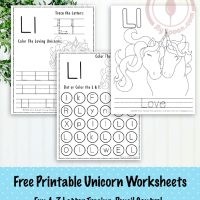 Unicorn Themed Letter L Worksheets