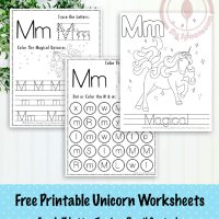 Unicorn Themed Letter M Worksheets