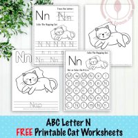 Cat Themed Letter N Worksheets