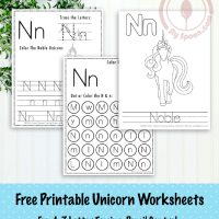 Unicorn Themed Letter N Worksheets