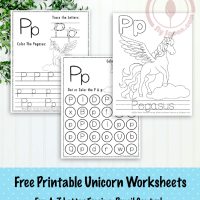 Unicorn Themed Letter P Worksheets