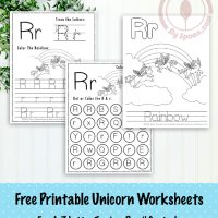 Unicorn Themed Letter R Worksheets