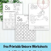 Unicorn Themed Letter S Worksheets