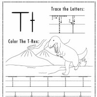 Dino Themed Letter T Worksheets