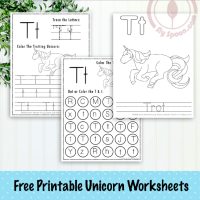 Unicorn Themed Letter T Worksheets