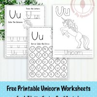 Unicorn Themed Letter U Worksheets