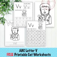 Cat Themed Letter V Worksheets