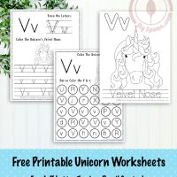 Unicorn Themed Letter V Worksheets