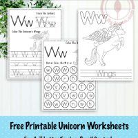 Unicorn Themed Letter W Worksheets