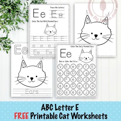 Cat Themed Letter E Worksheets