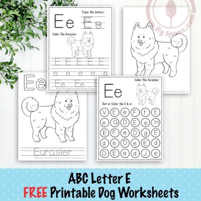 Dog Themed Letter E Worksheets