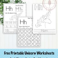 Unicorn Themed Letter H Worksheets