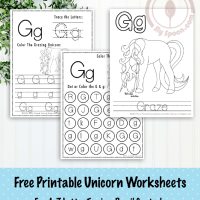 Unicorn Themed Letter G Worksheets